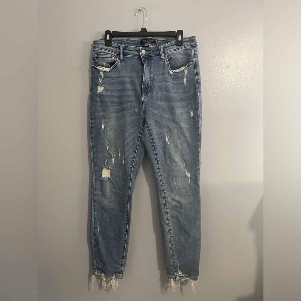 Judy Blue Distressed straight leg denim.